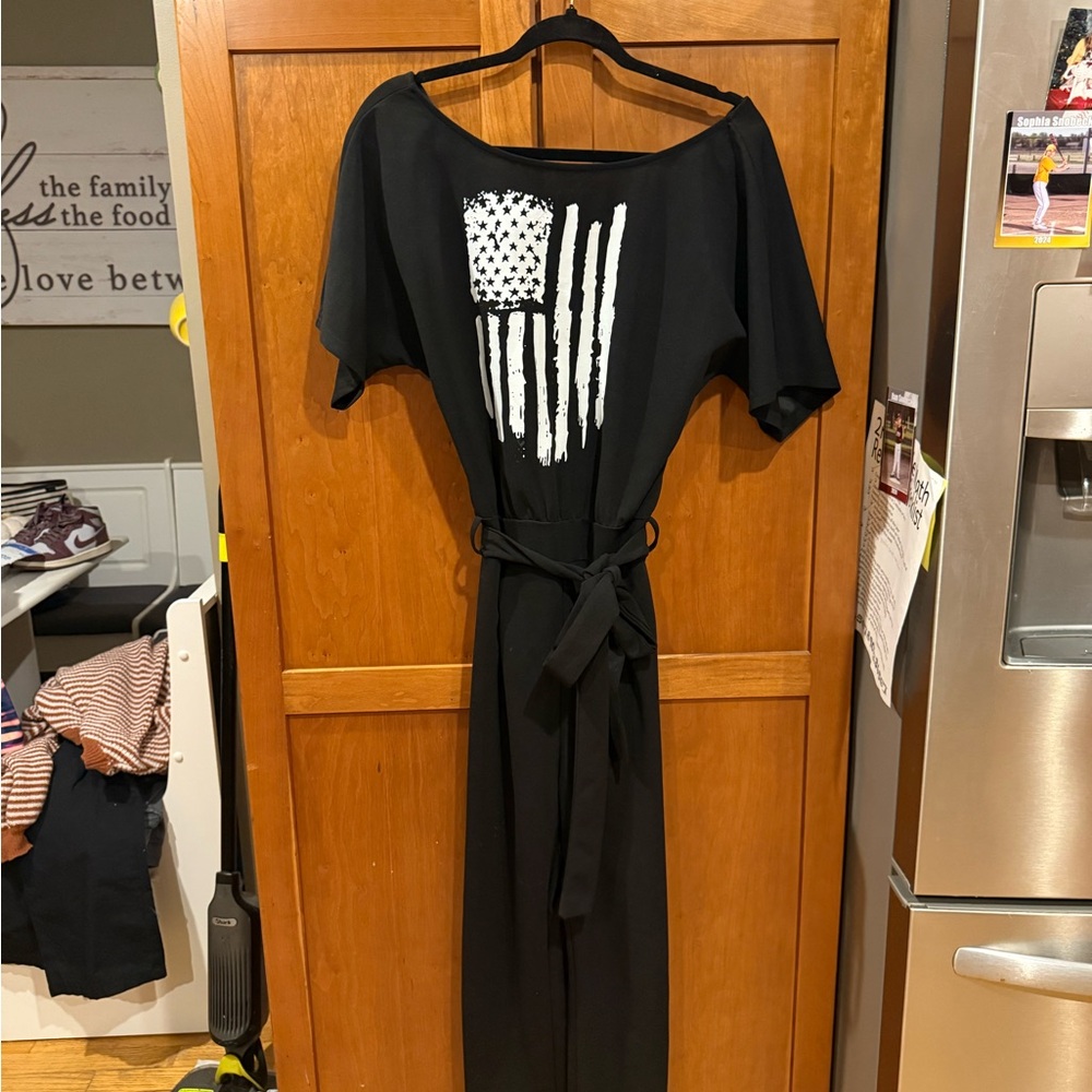 Black Jumpsuit with Flag Design